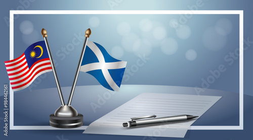 Malaysia and Scotland Small national flag on bokeh background, cooperative relationship
