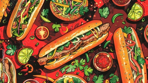 Vietnamese Banh Mi Sandwiches Illustration