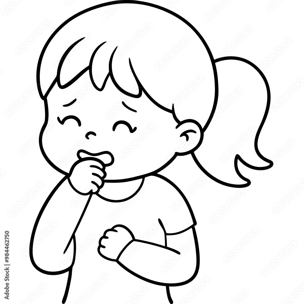 Obraz premium cartoon-little-girl-feeling-unwell-and-coughing-
