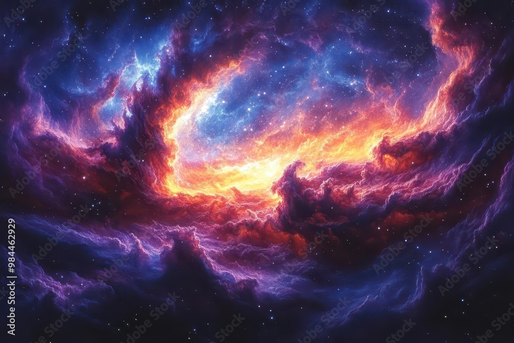 Fototapeta premium breathtaking cosmic landscape with swirling auroras and vibrant galaxies rich blues and purples dominate the starry night sky creating a dreamy and aweinspiring celestial vista