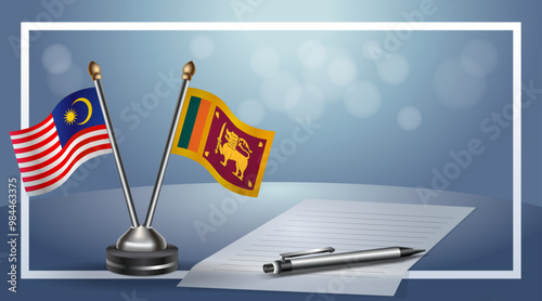 Malaysia and Sri Lanka Small national flag on bokeh background, cooperative relationship
