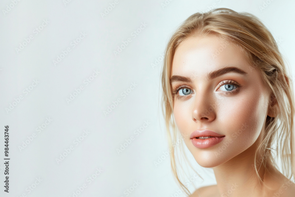 Serene beauty of a young blonde woman with blue eyes. Generative AI image Serene beauty of a young blonde woman with blue eyes. Generative AI image