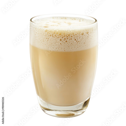 Glass of warm soy milk with a delicate froth on top and a dash of vanilla extract. isolated on transparency background photo