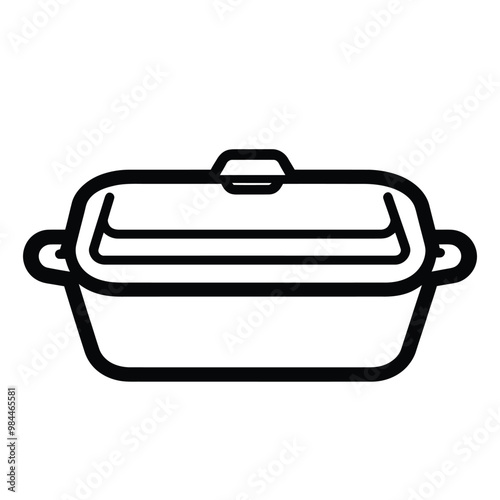 A simple illustration of a covered casserole dish, used for cooking and serving food.