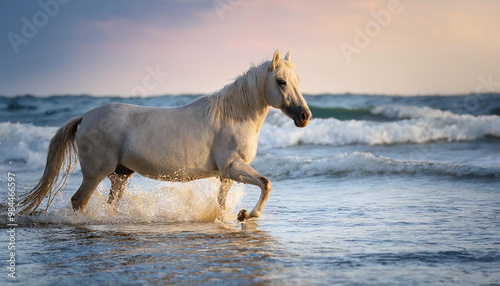  horses are walking and running on the seashore.