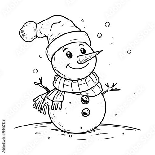 Snowman with a scarf illustration coloring pages - coloring book for kids