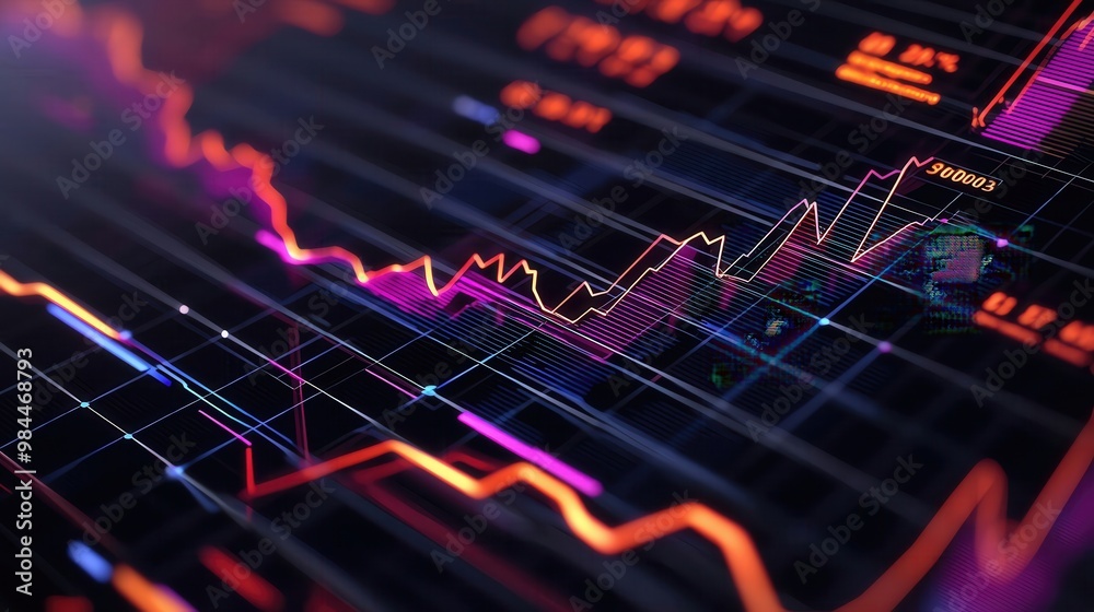 Dynamic financial data visualization, dark background Dynamic financial data visualization, dark background
