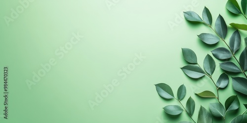 Fresh Green Leaves on Soft Green Background