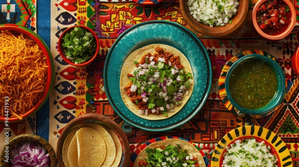 Mexican Food Tacos on a Colorful Table Mexican Food Tacos on a Colorful Table