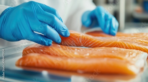 Chef Handling Fresh Salmon Fillet with Precision in Kitchen