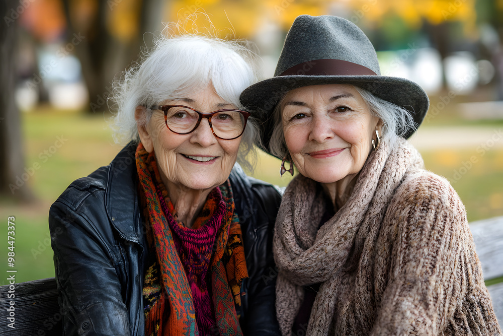 Elderly lesbian couple walking in a park, enjoying nature, holding hands, representing love, diversity, and LGBT+ Elderly lesbian couple walking in a park, enjoying nature, holding hands, representing love, diversity, and LGBT+