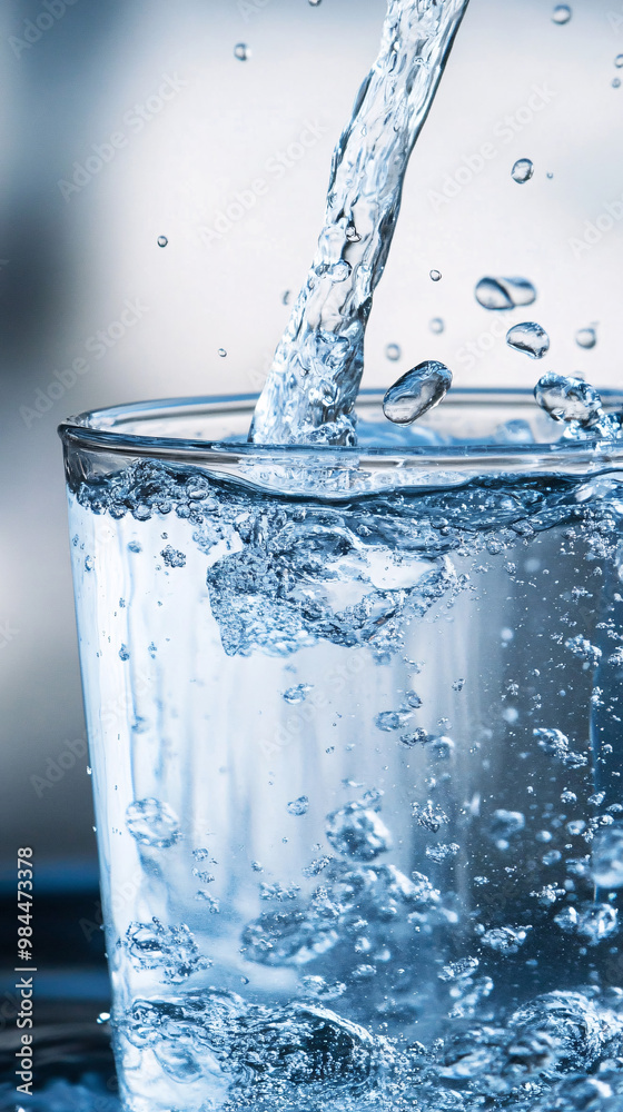 Pure water in the glass is on the table.
Pure water in the glass is on the table.