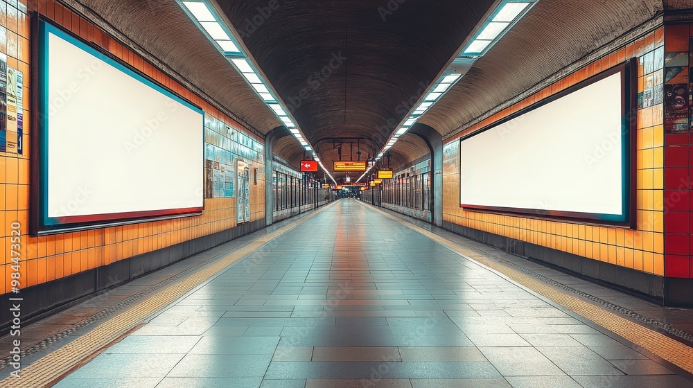 Empty Subway Station with Blank Billboards for Ads Empty Subway Station with Blank Billboards for Ads