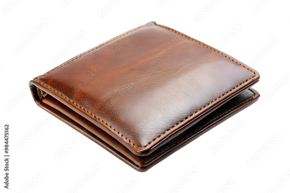Brown leather wallet closed and folded isolated on transparent background Brown leather wallet closed and folded isolated on transparent background
