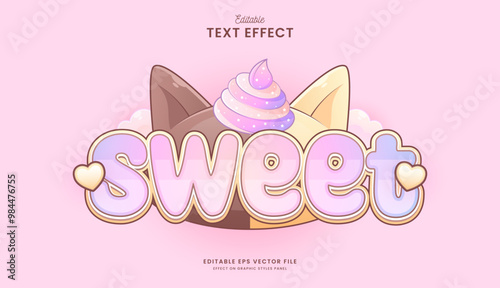 decorative cake cat editable text effect design