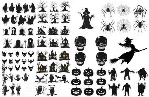Set of Halloween, the silhouette with transparent background