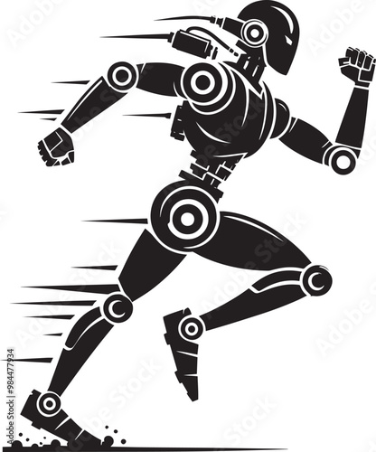 Modern action war robot running silhouette vector illustration isolated on a white background