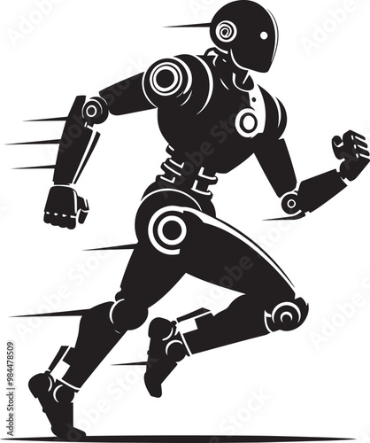 Modern action war robot running silhouette vector illustration isolated on a white background