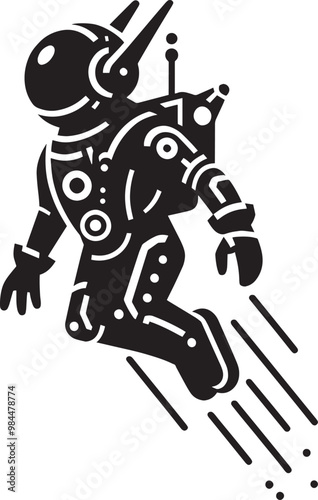 Modern action war robot running silhouette vector illustration isolated on a white background