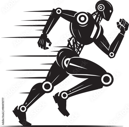 Modern action war robot running silhouette vector illustration isolated on a white background