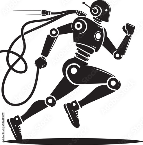 Modern action war robot running silhouette vector illustration isolated on a white background