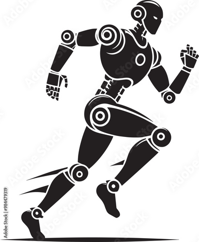 Modern action war robot running silhouette vector illustration isolated on a white background