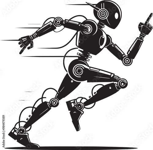 Modern action war robot running silhouette vector illustration isolated on a white background