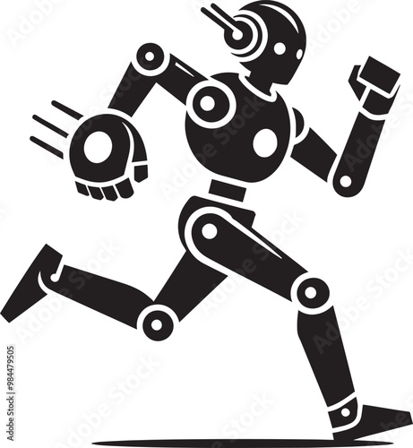 Modern action war robot running silhouette vector illustration isolated on a white background