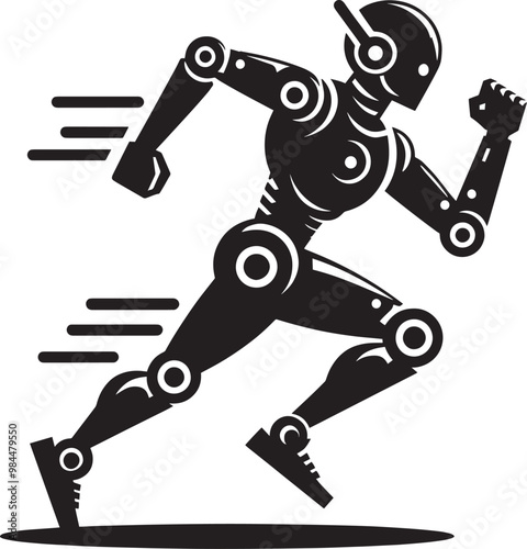 Modern action war robot running silhouette vector illustration isolated on a white background