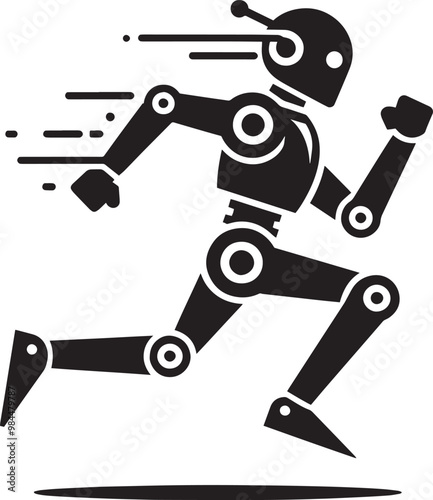 Modern action war robot running silhouette vector illustration isolated on a white background