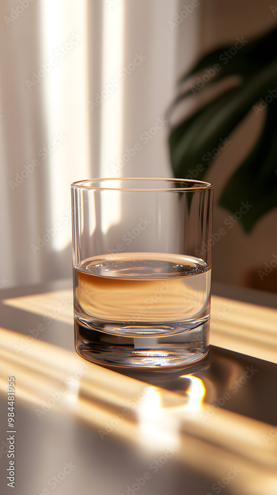 A starkly empty glass, shadows play on a white tabletop. A starkly empty glass, shadows play on a white tabletop.