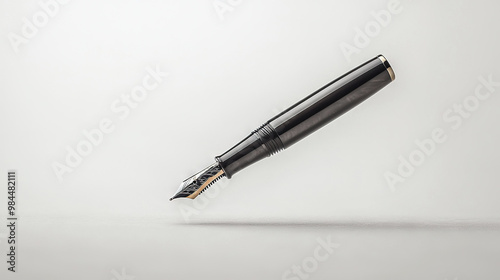  A black ink pen rests on a white sheet of paper atop a table