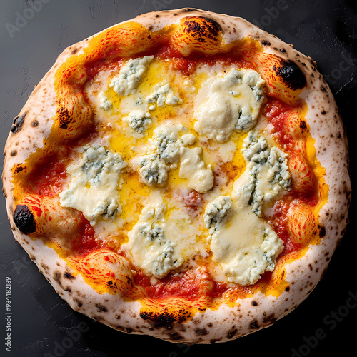 Neapolitan Four Cheese Pizza with Golden Crust and Olive Oil Drizzle