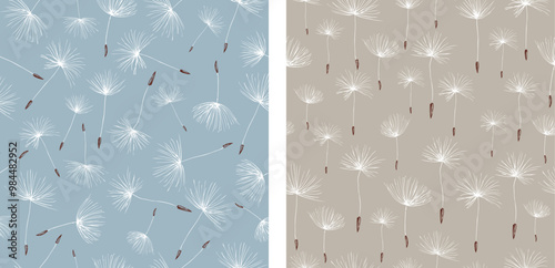 Wallpaper Mural Seamless patterns of drawn dandelions seeds flying, background, wallpaper, paper, textile, vector illustration Torontodigital.ca