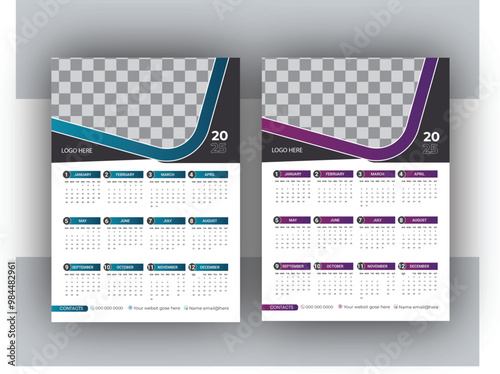 Vector Single page Wall Calendar Design Template 2025 for your office and company photo