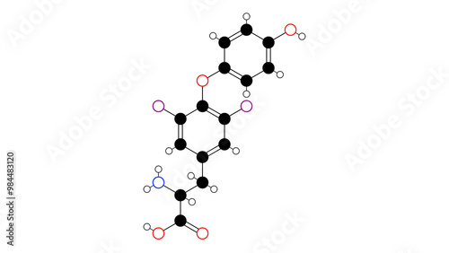 3.5-diiodothyronine molecule, structural chemical formula, ball-and-stick model, isolated image thyroid hormone photo