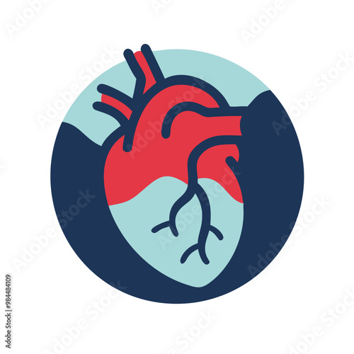 Medical heart icon in modern flat style with blue and red colors, design concept
