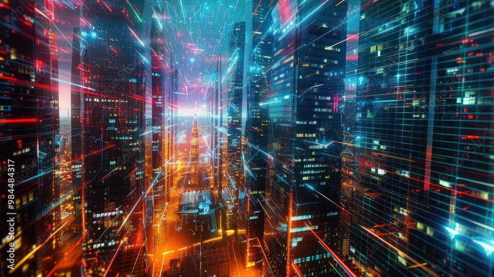 Futuristic Cityscape with Digital Connections Futuristic Cityscape with Digital Connections