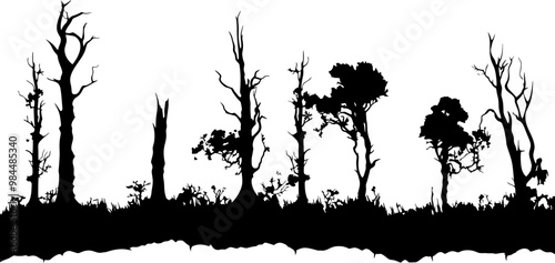 Forest destruction silhouette