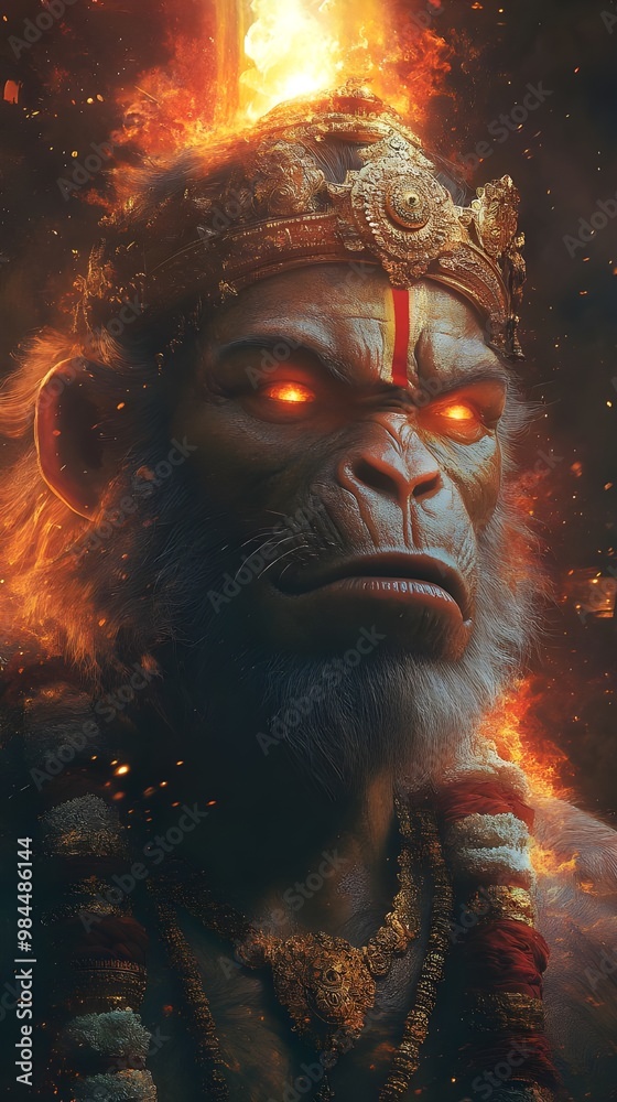 Lord Hanuman Fierce Look with Glowing Eyes | Cosmic Orange and Black Background Epic Wallpaper | Bajarangbali Hindu God Art Lord Hanuman Fierce Look with Glowing Eyes | Cosmic Orange and Black Background Epic Wallpaper | Bajarangbali Hindu God Art