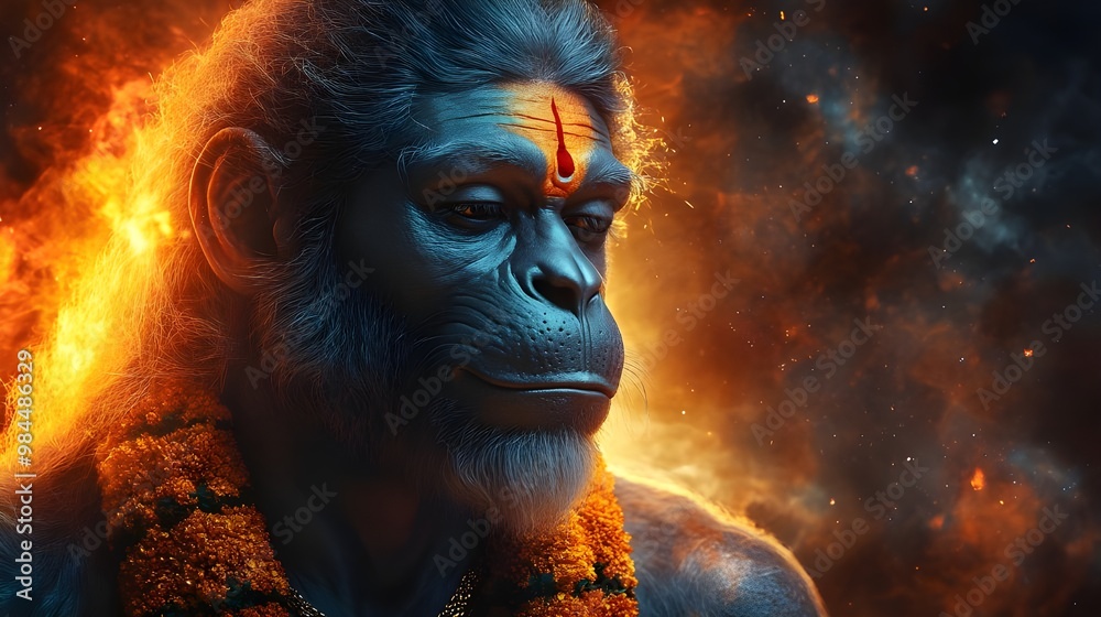 Lord Hanuman Calm Look | Cosmic Orange and Black Background Epic Wallpaper | Bajarangbali Hindu God Art Lord Hanuman Calm Look | Cosmic Orange and Black Background Epic Wallpaper | Bajarangbali Hindu God Art