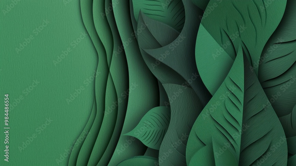 Fototapeta premium abstract background made from paper cut. Copy space over paper. Bright pastel green, dark green, brown shade tone , paper layer shape are leaf, high detial