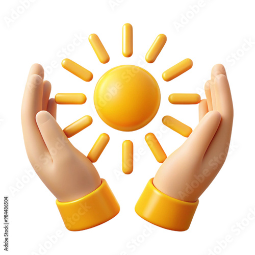 3D Cartoon Hands Holding Sun Icon