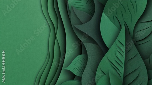 abstract background made from paper cut. Copy space over paper. Bright pastel green, dark green, brown shade tone , paper layer shape are leaf, high detial