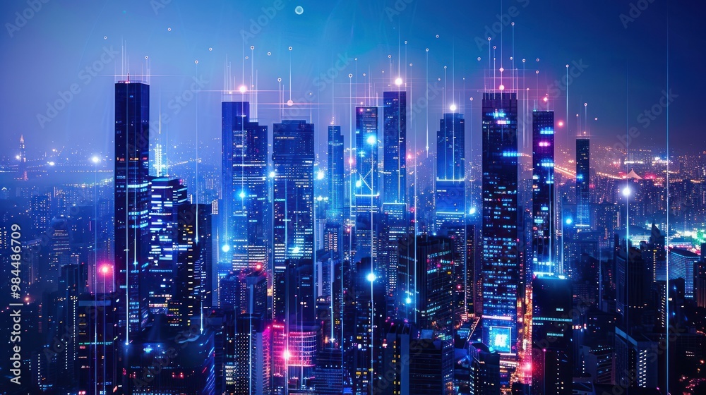 Obraz premium Cityscape with Digital Network