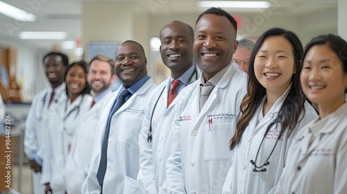 Diverse Team of Medical Professionals Smiling in Hospital