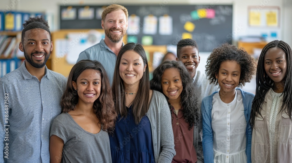 Diverse Group of Smiling Teachers in a Classroom Setting Diverse Group of Smiling Teachers in a Classroom Setting