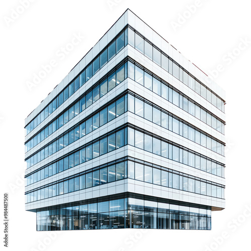 Modern office building with glass facade, isolated on a transparency background