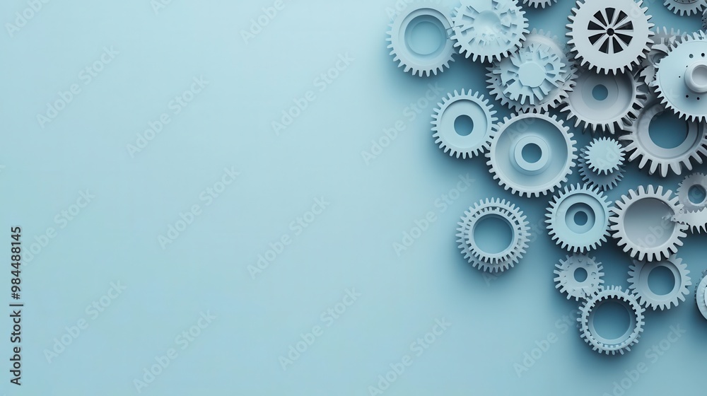 A collection of intricate gears arranged on a light blue background, symbolizing precision and mechanical craftsmanship. A collection of intricate gears arranged on a light blue background, symbolizing precision and mechanical craftsmanship.
