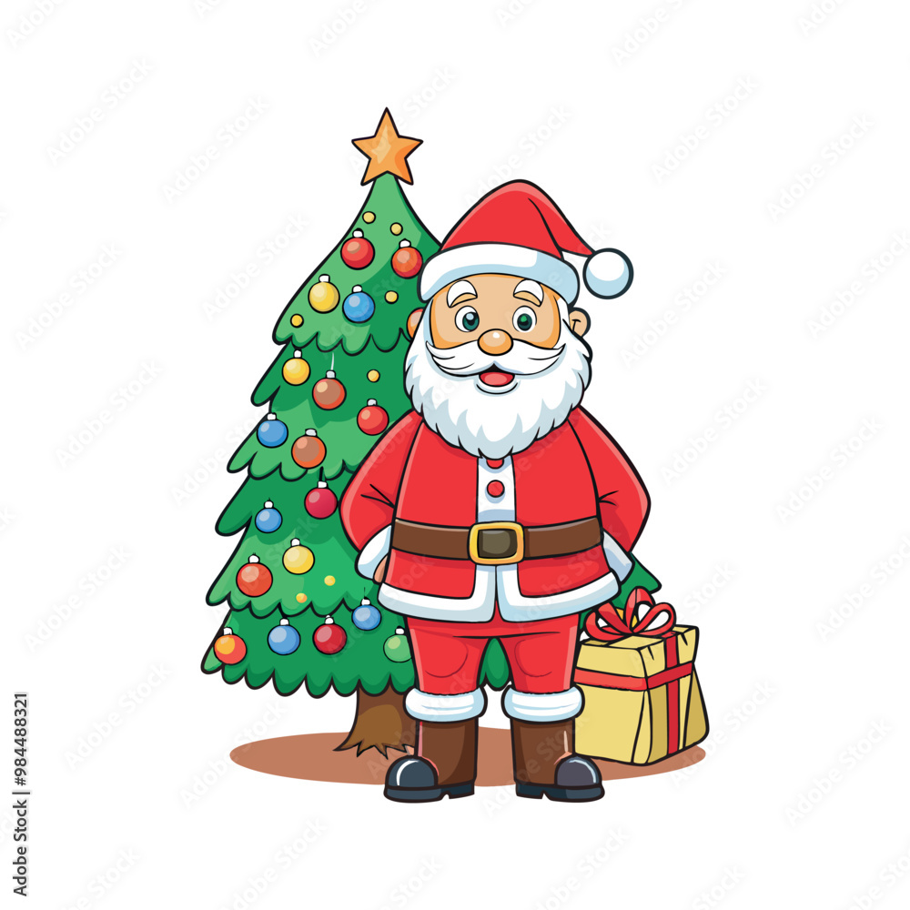 Santa claus and christmas tree Vector art illustration isolated on a white background Santa claus and christmas tree Vector art illustration isolated on a white background
